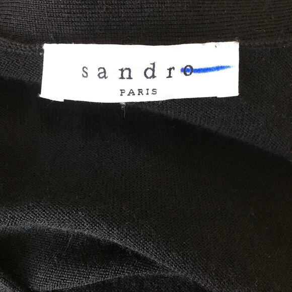 SANDRO Paris Long Sleeve Black 100% Merino Wool Knit Midi-Long Sweater Dress - Picture 2 of 14